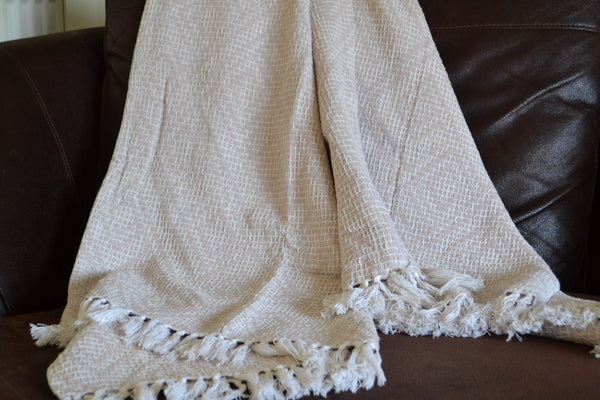 Cotton Throw Blanket Beige Brown Cream Soft 100% - DesignsEmporium