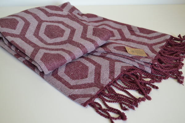 Maroon Red Purple Chenille Throw Blanket Soft 100% Cotton - DesignsEmporium