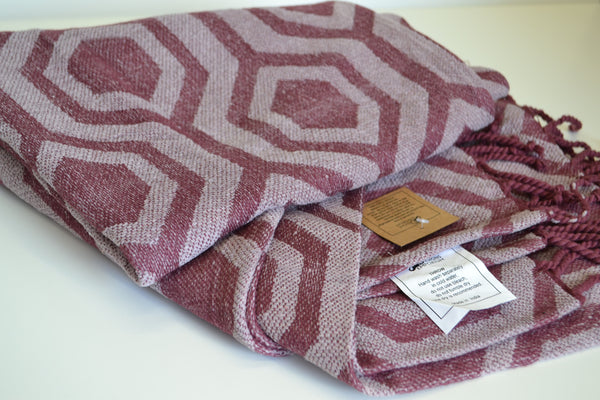 Maroon Red Purple Chenille Throw Blanket Soft 100% Cotton - DesignsEmporium