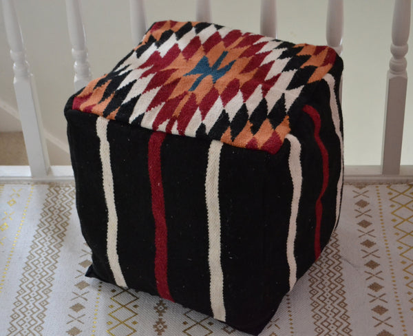 Bean bag Cover Wool Kilim Pouffe 40cm 16" Cube Turkish Ottoman - DesignsEmporium