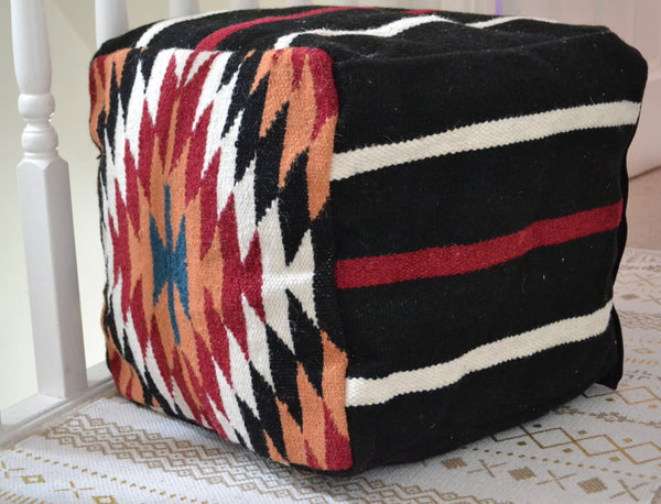 Bean bag Cover Wool Kilim Pouffe 40cm 16" Cube Turkish Ottoman - DesignsEmporium