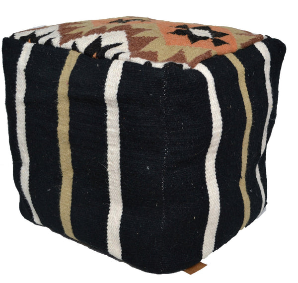 Bean bag Cover Kilim Pouffe Wool 40cm 16" Cube Ottoman Brown - Designs Emporium