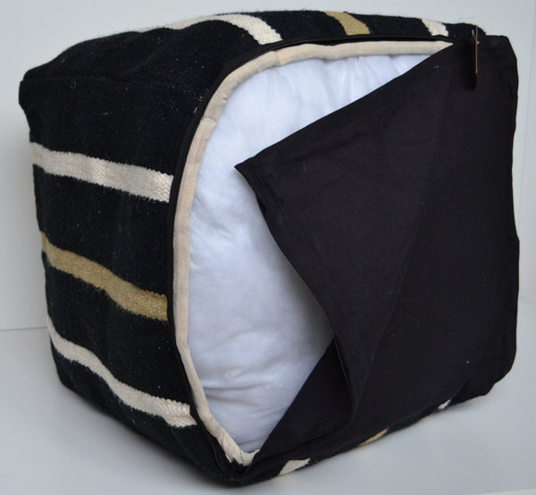 Bean bag Cover Kilim Pouffe Wool 40cm 16" Cube Ottoman Brown - Designs Emporium