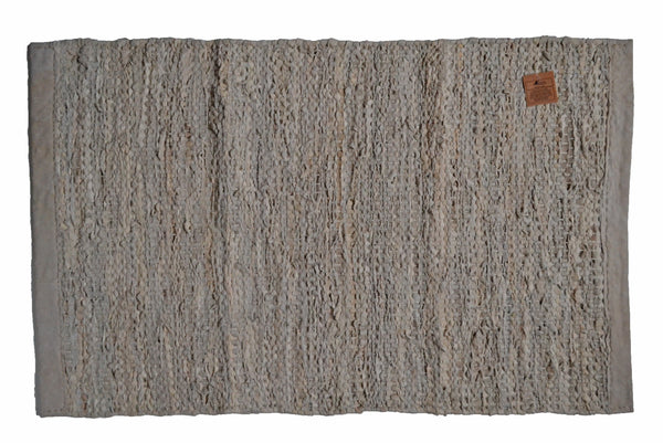 Cream 100% Leather Chindi Runner Rugs - DesignsEmporium