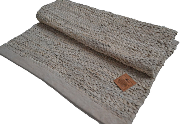 Cream 100% Leather Chindi Runner Rugs - DesignsEmporium