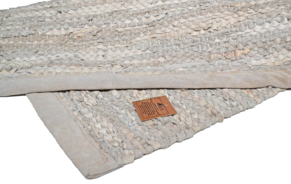 Cream 100% Leather Chindi Runner Rugs - DesignsEmporium