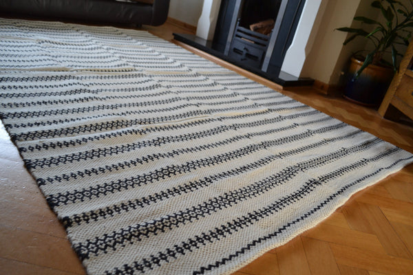 Large Black and White Rug Wool Kilim 5x8 - DesignsEmporium