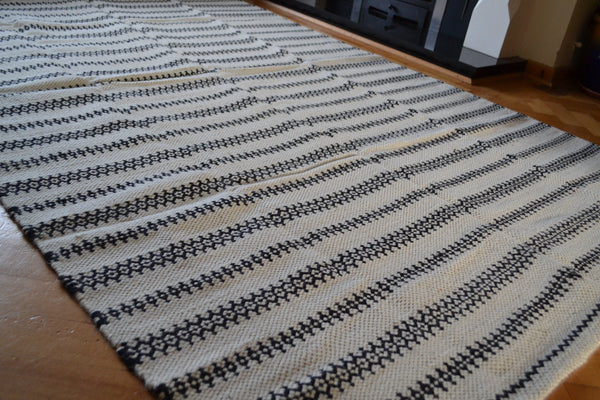 Large Black and White Rug Wool Kilim 5x8 - DesignsEmporium