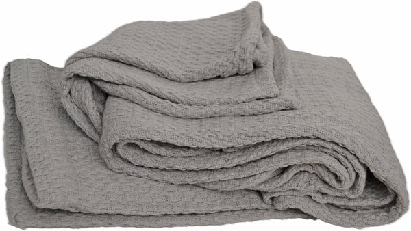 Large Knitted Throw Blanket Grey Soft Waffle Cotton - DesignsEmporium