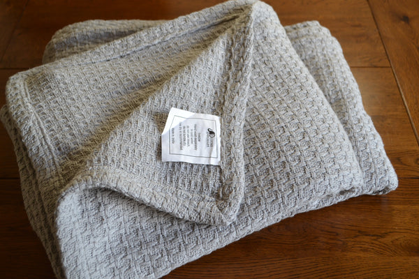 Large Knitted Throw Blanket Grey Soft Waffle Cotton - DesignsEmporium