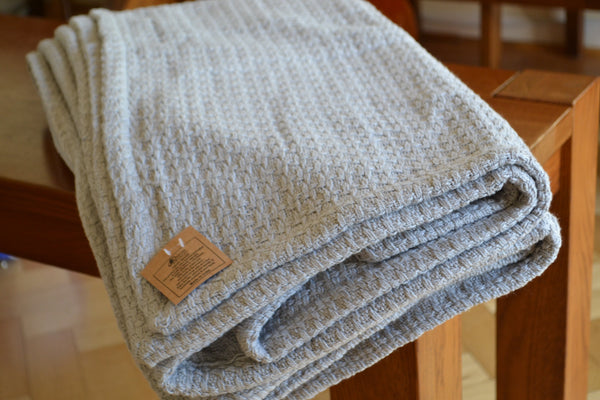 Large Knitted Throw Blanket Grey Soft Waffle Cotton - DesignsEmporium
