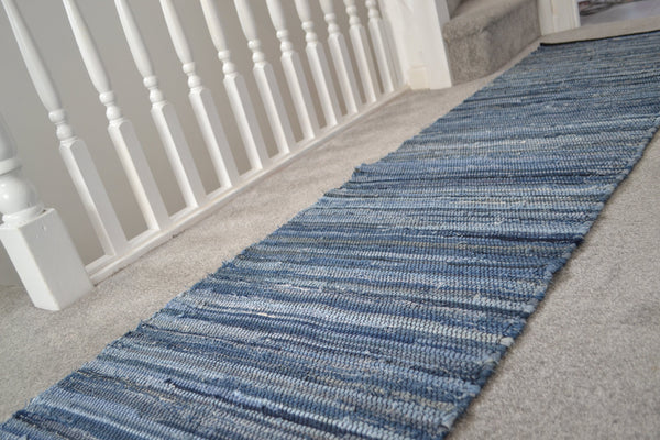 Eco Denim Rugs Runner Chindi Blue Navy Cotton RagsRecycled - DesignsEmporium