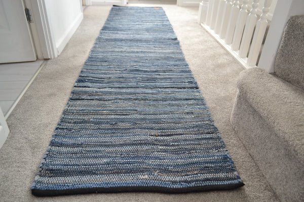 Eco Denim Rugs Runner Chindi Blue Navy Cotton RagsRecycled - DesignsEmporium