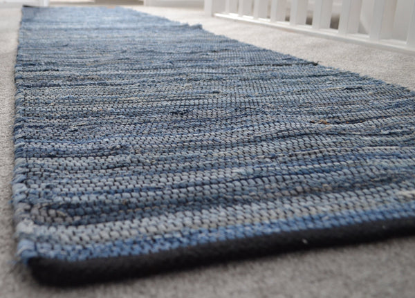 Eco Denim Rugs Runner Chindi Blue Navy Cotton RagsRecycled - DesignsEmporium