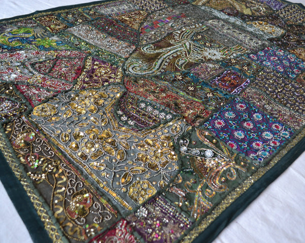 Tapestry Green Wall Hanging Recycled Vintage Sari - DesignsEmporium