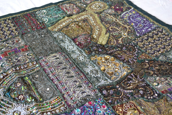 Tapestry Green Wall Hanging Recycled Vintage Sari - DesignsEmporium