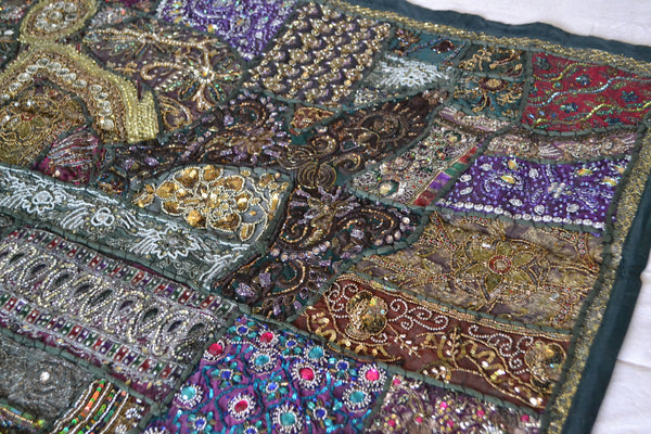 Tapestry Green Wall Hanging Recycled Vintage Sari - DesignsEmporium