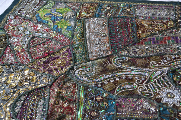 Tapestry Green Wall Hanging Recycled Vintage Sari - DesignsEmporium