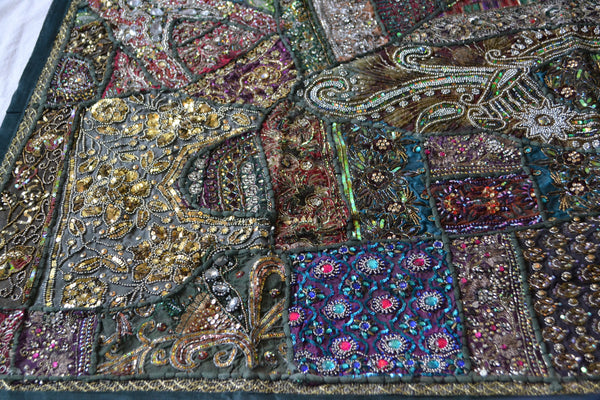 Tapestry Green Wall Hanging Recycled Vintage Sari - DesignsEmporium