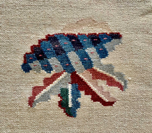 10ft Nautical Wool Kilim Rug 240cm x 300cm Kelim Fish Navy Theme Hand Woven Knotted 8ft x 10ft -Rug