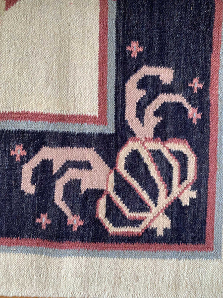 10ft Nautical Wool Kilim Rug 240cm x 300cm Kelim Fish Navy Theme Hand Woven Knotted 8ft x 10ft -Rug