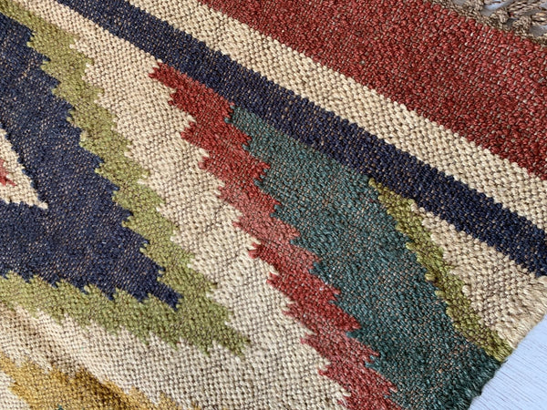 Kilim Rug 3x5ft 90x150cm Handmade Jute Wool Cotton Mustard Diamond -Rug