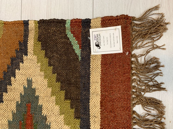 Jute Kilim Rug 3x5ft 90x150cm Handmade Diamond Beige Red Black -Rug