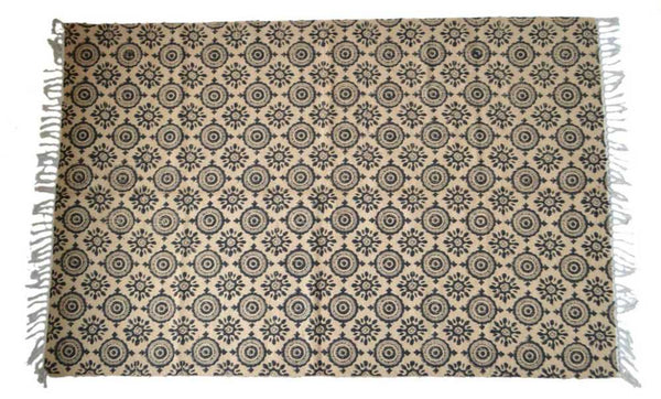 Jute Rug Block Print Natural Hand Knotted Mandala Eco Friendly 180cm x 120cm 6ft x 4ft - DesignsEmporium