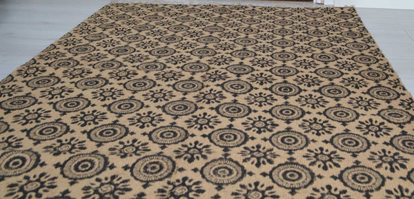 Jute Rug Block Print Natural Hand Knotted Mandala Eco Friendly 180cm x 120cm 6ft x 4ft - DesignsEmporium
