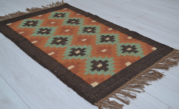 Kilim Runner Rug Jute Wool Cotton Style Mexico 2x3' 3x5' 2x6' 2x9' - DesignsEmporium