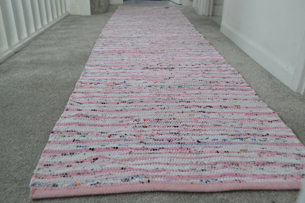 Pink Rug Runner Chindi Rag Handmade Recycled Cotton - DesignsEmporium