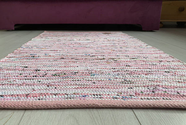Pink Rug Runner Chindi Rag Handmade Recycled Cotton - DesignsEmporium