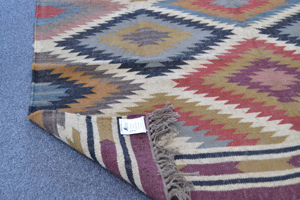 Large Red Kilim Rug Jute Wool Cotton Persian Style 8ft x 5ft 240cm x 160cm -Rug