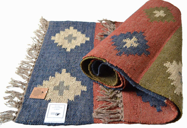 Kilim Handmade Rugs Runners Jute Wool Cotton Style SPAIN 2x3' 3x5' 2x9' - DesignsEmporium