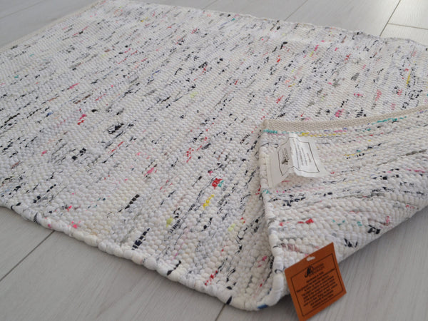 White Rug Chindi Rag Handmade Recycled Cotton - DesignsEmporium