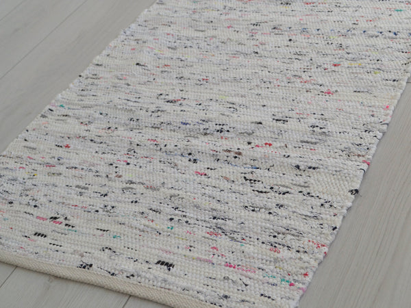 White Rug Chindi Rag Handmade Recycled Cotton - DesignsEmporium