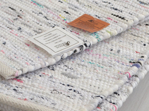 White Rug Chindi Rag Handmade Recycled Cotton - DesignsEmporium