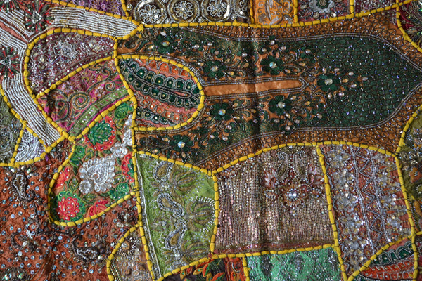 Tapestry Yellow Wall Hanging Recycled Vintage Sari - DesignsEmporium