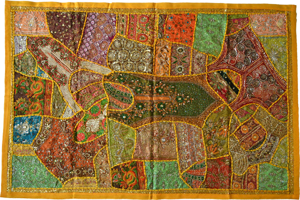 Tapestry Yellow Wall Hanging Recycled Vintage Sari - DesignsEmporium