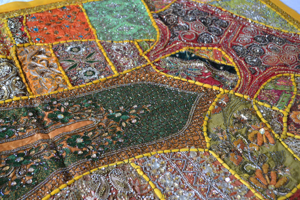 Tapestry Yellow Wall Hanging Recycled Vintage Sari - DesignsEmporium