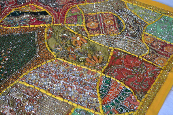 Tapestry Yellow Wall Hanging Recycled Vintage Sari - DesignsEmporium