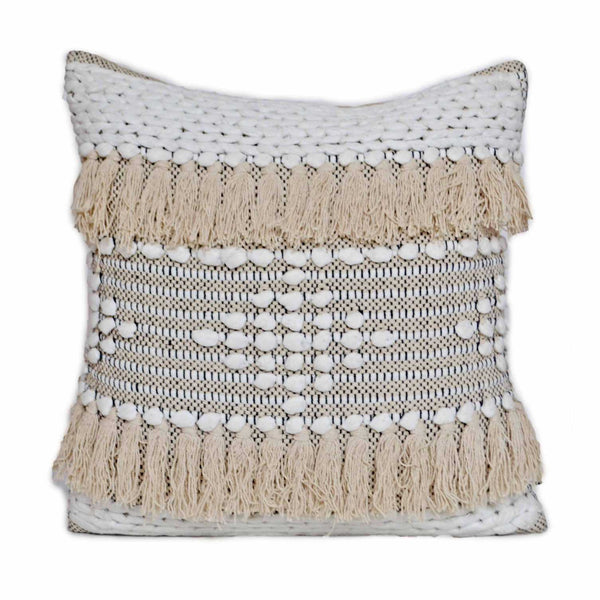 Cream Bohemian Tassel Cushion Covers Cotton 50x50cm 60x60cm - DesignsEmporium