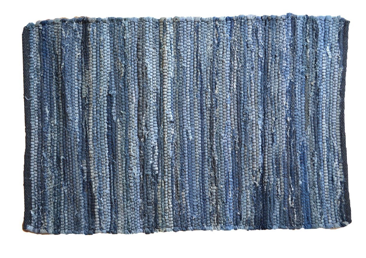 Eco Denim Rugs Runner Chindi Blue Navy Cotton RagsRecycled - DesignsEmporium