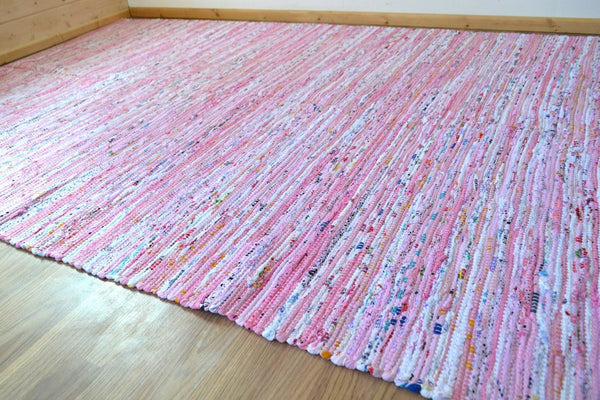 Large Chindi Pink Rug Handmade Recycled Cotton