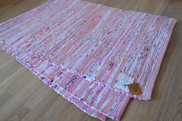 Large Chindi Pink Rug Handmade Recycled Cotton