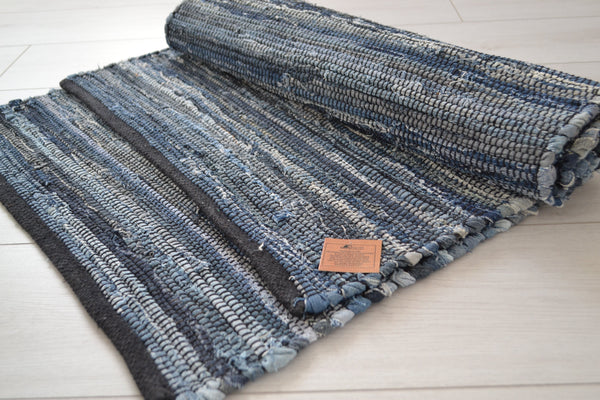 Eco Denim Rugs Runner Chindi Blue Navy Cotton RagsRecycled - DesignsEmporium
