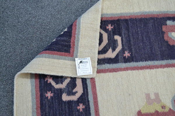 10ft Nautical Wool Kilim Rug 240cm x 300cm Kelim Fish Navy Theme Hand Woven Knotted 8ft x 10ft -Rug