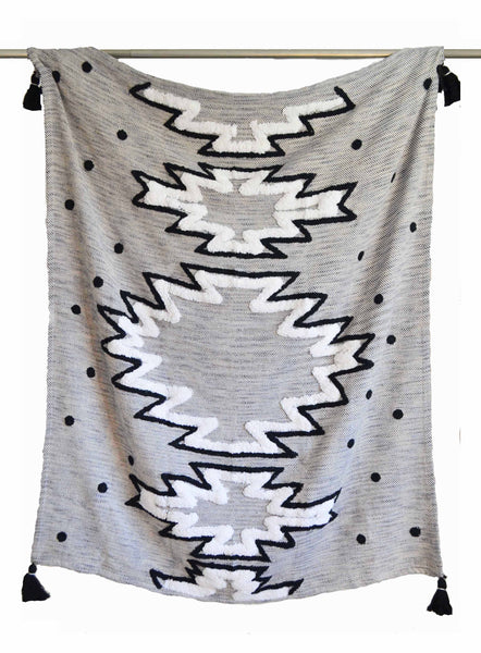 Abstract Cream Tufted Throw Boho Tassels - DesignsEmporium