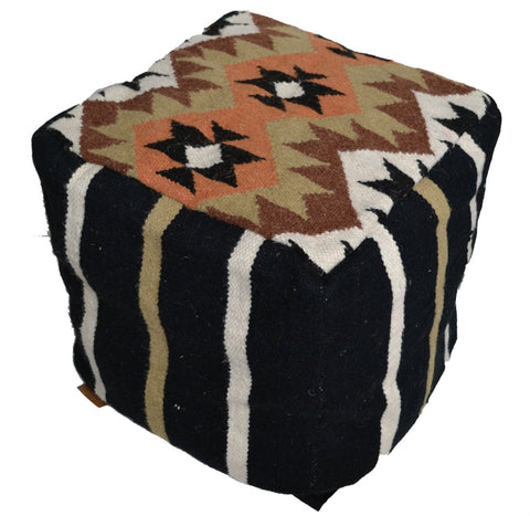 Bean bag Cover Kilim Pouffe Wool 40cm 16" Cube Ottoman Brown - Designs Emporium