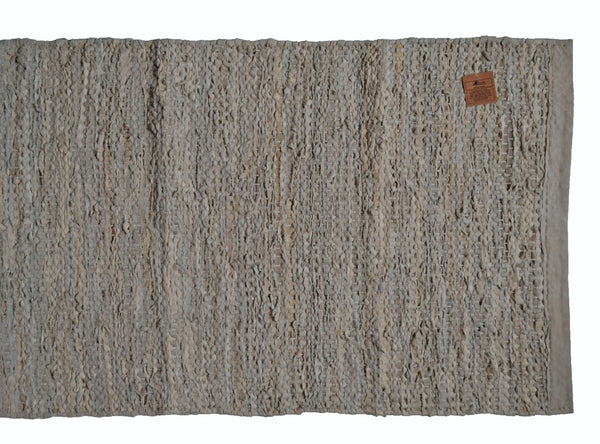Cream 100% Leather Chindi Runner Rugs - DesignsEmporium